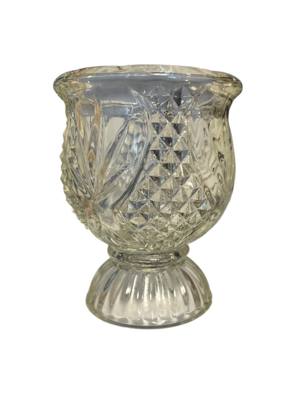 Vintage 1970s Avon Reversible Glass Candle Holder Pineapple Diamond 4"